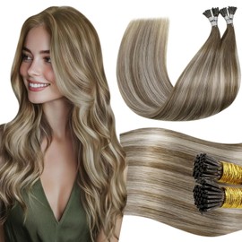 LaaVoo Itip Recibe El Pelo Real Balayage De Color Marrón Claro Con Cabello Rubio Platino Ombre I Recibe El Pelo Frío Fusión Itips Envía El Pelo Real 50g / 50s