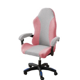 Gaming Chair Cover for Office Chair Split Type with Zipper Stretch Material Stretch Jacquard Computer Chair Armrest Swivel Chair Slipcover Gaming Chair Cover Gaming Chair Removable Washable (Pink +
