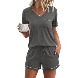 Litherday Womens Pajamas Set 2 Piece Pj Soft Top and Shorts Sleepwear Set Bridal Pajama for Women Set Gray 2XL