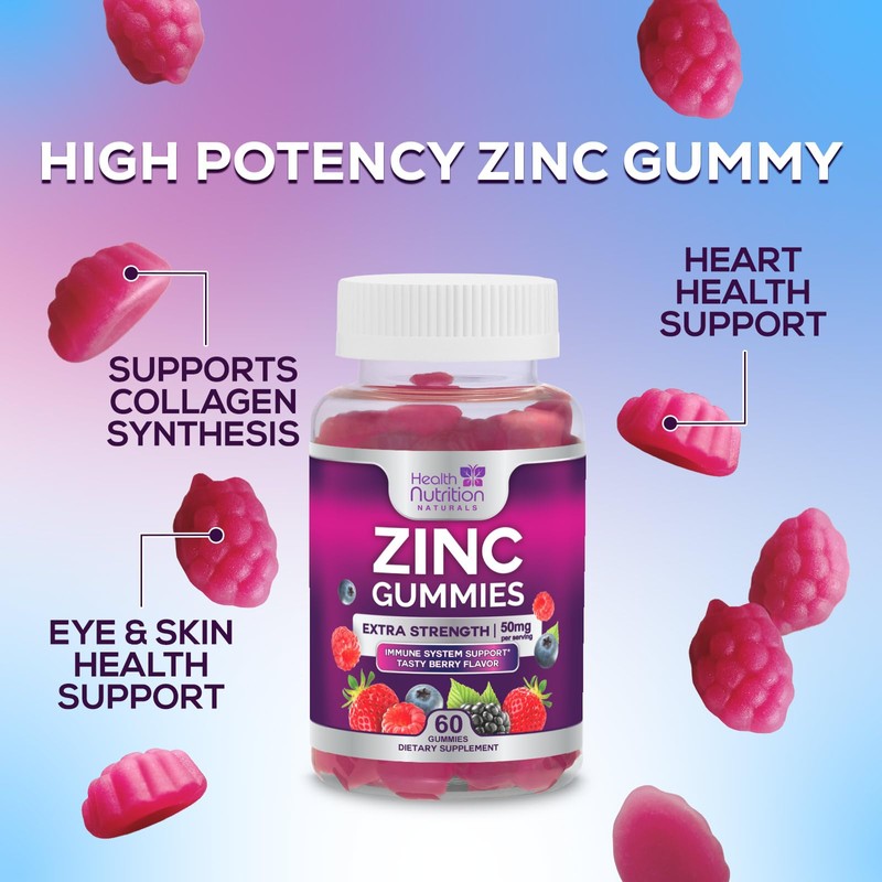 Zinc Gummies 50mg - Extra Strength Skin Health & Immune