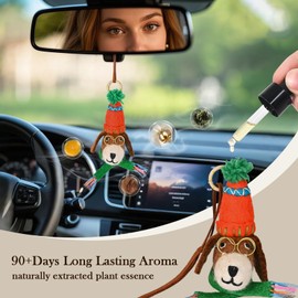 Car Air Freshener with Felt Plush Hatted Puppy Ornament, Citrus Scent, Essential Oil Diffuser, 90+ Days Long Lasting Aroma, Natural Plant Essence