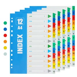 OFFCUP Folder Index A4, 5 Set of 12 Dividers for Folders, A4 Index Dividers, 11 Holes Folder Index for Folders, A4 Dividers with Tabs, Colourful Folder Index A4 Ring Binder Index