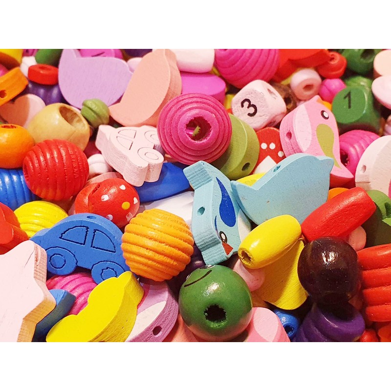 85 Pieces Wooden Beads Set, Mixed Motifs and Colours, Bead