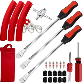 Steel Tire Spoons Tool Set for Bike and Motorcycle, 3 Tire Spoons, 3 Rim Protectors, Valve Tool, Valve Cores, Motorcycle Bike Tire Lever