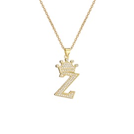 Initial Necklaces for Men,Initial Necklace Gold J Chain A-Z Letter Pendant 14K Gold Plated Crown Necklaces for Men Friend Gifts for Women (Z necklace initial)