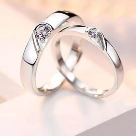 2 Anillos Promesa Plata Fina 925 Corazon Parejas Compromiso