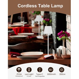 zeyork Cordless Table Lamp, Rechargeable Table Lamp with Touch Dimmable Control, Portable LED Desk Lamp for Indoor Patio Restaurant Living Home (Beige, 1)