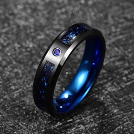 Nuncad Men's / Women's Ring, Celtic Black-Blue With Carbon Fibres, Zircon, Unisex Tungsten Ring, 8 Mm Wide For Wedding, Engagement, Partnership, Size EU 54 to 67, Tungsten, 6 mm
