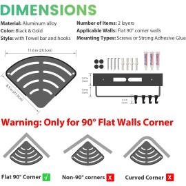 Geobella Adhesive Shower Corner Caddy 2-Pack Heavy Duty Shelves Rack with 8 Hooks and...