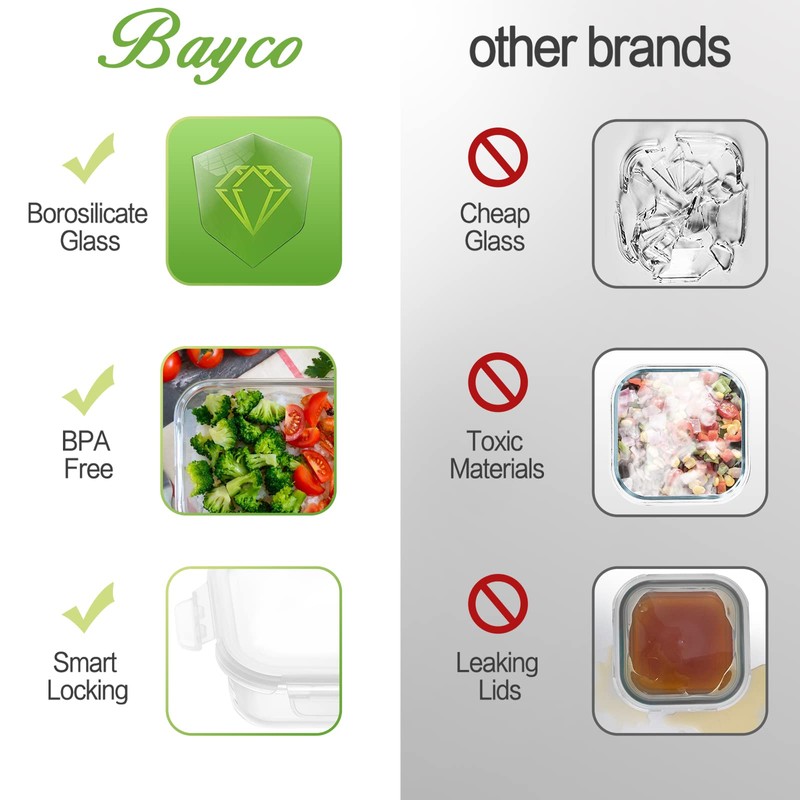 Bayco 10 Pack Glass Meal Prep Containers, Glass Food Storage
