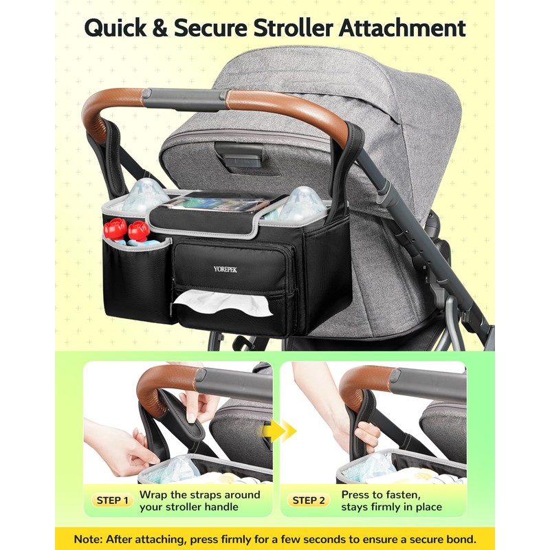 YOREPEK Spacious Stroller Caddy Fits for UPPAbaby Vista/Minu/Cruz, Adjustable Stroller