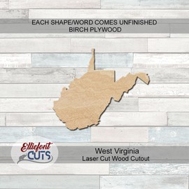 West Virginia State Wood Cutouts for crafts, Laser Cut Wood Shapes 5mm thick Baltic Birch Wood, Multiple Sizes Available, Wooden State