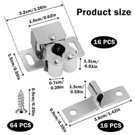 UZSUZZ Furniture Catch Cabinet Door Pack of 16 Double Wheels Catch Cabinet Locks Door Catch with 64 Screws or Furniture Lock Suitable for Doors of All Types