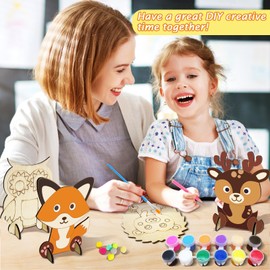 Hedgehog Craft Set for Children, 12 Pieces Autumn Pendant Wooden Decoration with Pigments, 3D Owl Wooden Craft Sets, Autumn Crafts Children for Crafts and Painting Fox, Elk, Squirrel, Raccoon Jesienne