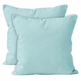Encasa Cotton Throw Pillow Covers Set of 2 I 18x18 in (45x45 cm) - Egg Blue I No Insert I Plain Square Pillowcases I Machine Washable | Indoor Use Only