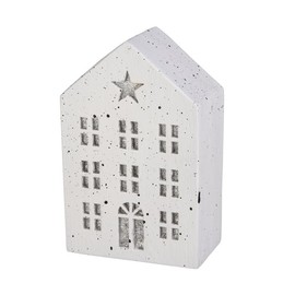 mica Living Decorative House – White/Silver – Approx. 9 x 5 x 14 cm Christmas Decoration, Winter Decoration