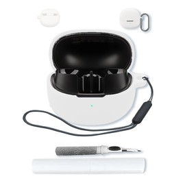 generic Compatible with QCY MeloBuds Pro True Wireless Earbuds(2024) Soft Silicone Protective Case Cover with Keychain,Cleaning Kit and Lanyard, Shockproof Cover for QCY MeloBuds Pro Earbuds-White