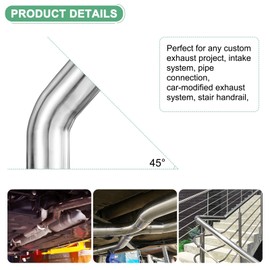 M METERXITY OD 2.5 Inch 45 Degree Mandrel Bend Elbow, Thicken 2 mm 304 Stainless Steel Exhaust Elbow Pipe for Car Modified Exhaust System, Stair Handrail Bend, Height 160 mm