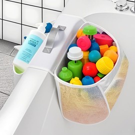 ZOYDP Bath Toy Storage, Bath Toy Storage Bag, Storage Bathtub Toy, Mesh Bath Toy with 2 Compartments for Sorting Toys