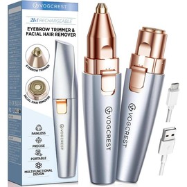 Eyebrow Facial Trimmer: 2 in1 Rechargeable Facial Hair Removal and Eyebrow Shaver - Face Lips Body Painless Facial Razor with Built-in LED Light (White) - Color: Sky Blue