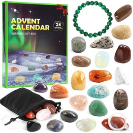 LINROMIA Crystal Advent Calendar 2024, Christmas Countdown Gemstone Advent Calendar with 24 Natural Stones & Minerals Toys for Collection, Christmas Gifts for Kids Girls Boys Geology Enthusiasts