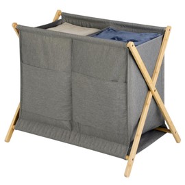 efluky Double Laundry Basket, Bamboo X Frame Laundry Basket for Dirty Clothes, 2 Section Laundry Basket for Bathroom, Bedroom & Laundry Room, 100L (26.4 Gallon) Grey