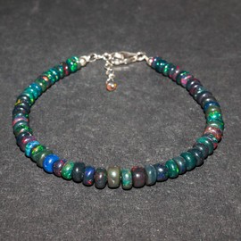 InfinityGemsArt Black Opal Bracelets for Women, Natural Gemstones 925 Sterling Silver 8 inch Adjustable Chain Beaded October Birthstone Jewelry, Fire Play Crystals and Healing Stones