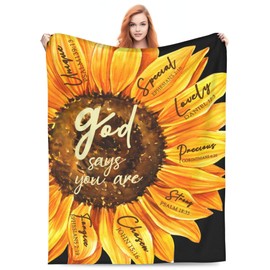 God Says You Are Sunflower Christian Religious Bible Verse Scripture PrayerPlush Throw Blankets Fleece Blanket for Couch Bed Warm Throw Blanket for Women Men Boy Girls Gift Living Room Decor