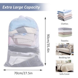 Niuoppy 2Pcs Mesh Laundry Bags, 60x90cm Large Laundry Bag Net, Laundry Bags for Washing Machine, Washing Bags for Delicates, Laundry Net Bags with Drawstring (White)