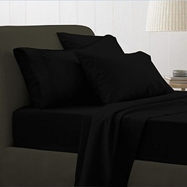 Hachette] KING SIZE BLACK 100% EGYPTIAN COTTON FITTED SHEET IN 200 THREAD COUNT 200TC PLAIN