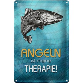Blechschild 30 x 20 cm Angeln ist meine Therapie - DekoNo7