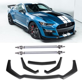 KEEPDSGN 3PCS Front Bumper Lip Chin Spoiler Bumper Lip Diffuser Splitter Protector Body Kit with Adjustable 10"-13" Chrome Support Splitter Rod Compatible with 2018-2022 Ford Mustang Ecoboost GT V8