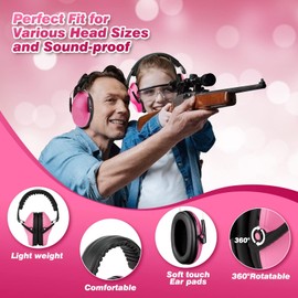 Beedove Kids Ear Muffs Hearing Protection, 2 Packs SNR 27DB Foldable & Adjustable Safety Noise Cancelling Ear Muffs Noise Blocking Children Earmuffs for Sleeping, Studying, Shooting（Pink）