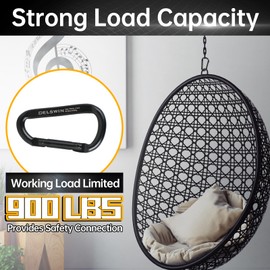 DELSWIN Heavy Duty Black Carabiner Clip - 900lbs, 3" Carabiners D Shaped Spring Hooks for Hammocks, Camping, Hiking, Dog Leash, Keychain, Outdoors and Gym (with 4pcs keyrings)