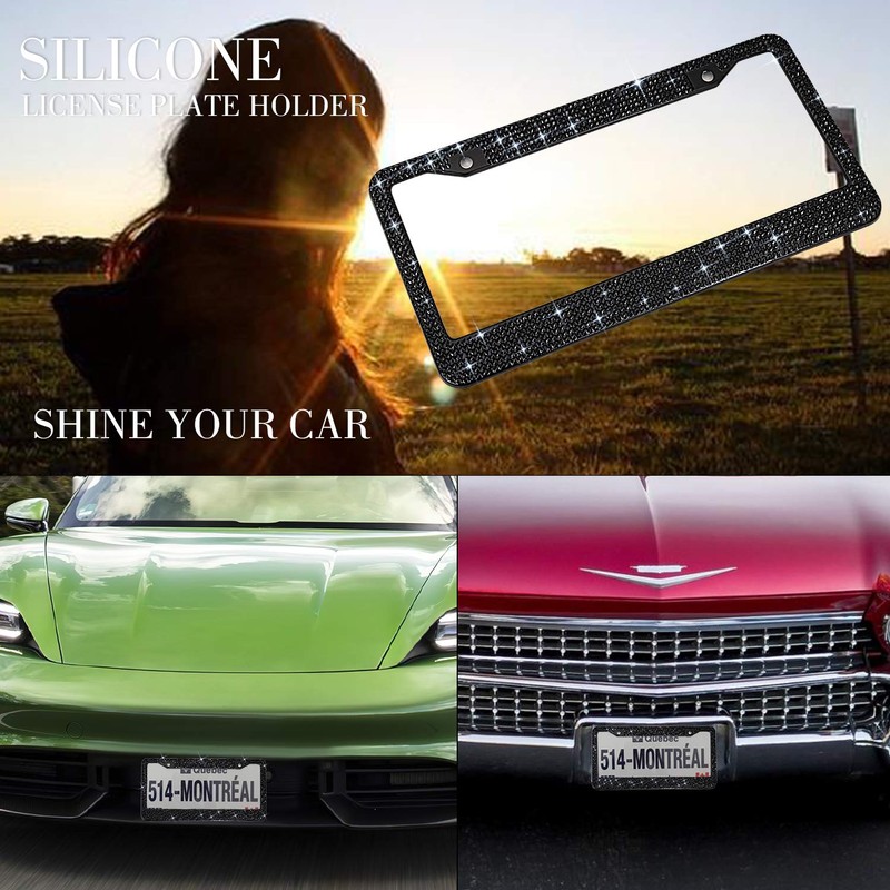 Bling License Plate Frame for Women, Sparkly Stainless Steel License