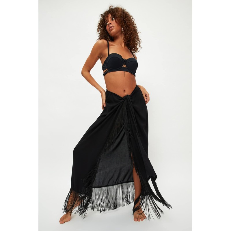 TRENDYOL Damen Quaste Viscose Sarong Rock Skirt, Schwarz, 42 EU