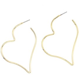 Jewelry Shop M Heart Hoop Earrings For Womem 2.28 inches Large Big gold K18 coating p0234-M-G