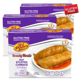 KJ Poultry Kosher for Passover Gluten Free Meals, Beef Stuffed Cabbage Rolls in Gravy (3 Pack) Prepared Entree Fully Cooked, Shelf Stable Microwave Dinner, Travel Military Camping
