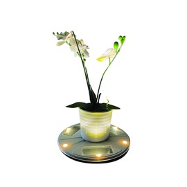 Gama Sonic Illuminated Plant Stand for Outdoor, Solar Power, White Base for Exterior Potted Plants, Entryway, Pathway, Landscape Planter Lighting (77i50265)