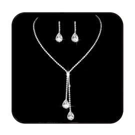 EARENT Bridal Rhinestone Jewelry Set Bride Wedding Necklace Earrings Sets Crystal Choker Necklaces Tassel Dangle Earring Costume Prom Jewelry for Women(Set of 2) (A-Silver)