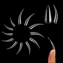 NOVO OVO Halloween 504 pcs Half Cover Curved Stiletto Long Eagle Claw Nail Tips, Clear Extra Super Deep Hawk Curve False Nail Extension for Acrylic, Sharp Fake Nails Cosplay Claws 12 Sizes in Bag