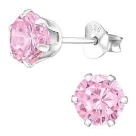 EYS JEWELRY Round Women's Earrings 925 Silver with Sparkling Zirconia Crystals 6 mm Stud Earrings, Sterling Silver, Cubic Zirconia