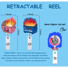 2P It's Fine Retractable I'm Fine Everything is Fine Badge Reel Funny Alligator Clip Funny Navy Blue pink Glitter Dumpster Fire Badge Holder Gift for Doctors Nurses Office Worker Social Worker Teacher