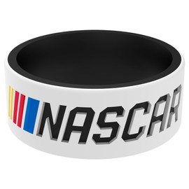 QALO Silicone Strata Ring for Men, CF NASCAR Black & White (Size 8) - Mens Race Day Bands - Premium Fashion Jewelry is Durable & Breathable Silicone Rings for Him