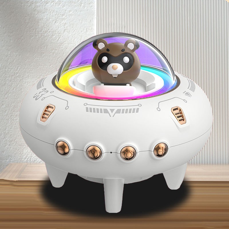 Wireless Bluetooth Speaker Cute Spaceship Shape Speaker Colorful Light Desktop