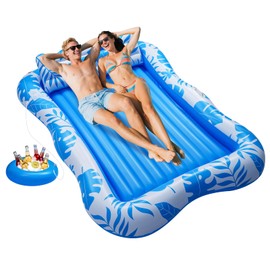 GG ZHONG QUAN Inflatable Tanning Pool Lounger Float, 80.7" X 59" Pool Floats Adult with Pillow & Drink Holder, Large Blow-Up Beach Sun Tan Tub for Beach, Backyard, Summer Water Party, Kids Ball Pit
