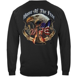 Patriotic Long Sleeve T-Shirts, 100% Cotton Casual Mens Shirts, Show Your Pride with Our Home of The Free Because of The Brave Long Sleeve Shirts for Men or Women (Medium) Black