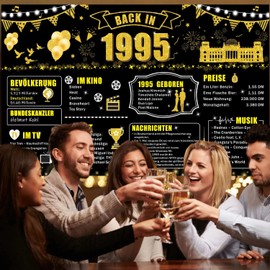 30th Birthday Party Banner Decorations Backdrop for 1995 Birthday Poster Background, Large Backdrop for Men and Women 30th Birthday (Black Gold-1995)