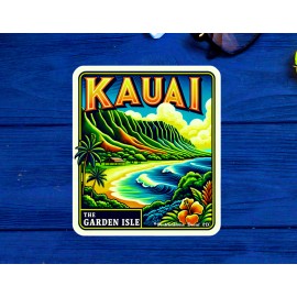 Kauai Sticker 3" x 3.4" Indoor Outdoor HI The Garden Isle Hawaii Souvenir Decal