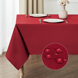 Veblandy Rectangle Tablecloth Waterproof 52x70 inch Linen Textured Table Cloth Stain and Wrinkle Resistant Washable, Decorative Fabric Table Cover for Dining, Party and Camping, Red